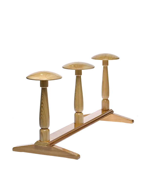 Подставка из дерева для париков и головных уборов, тройная, высота 30см